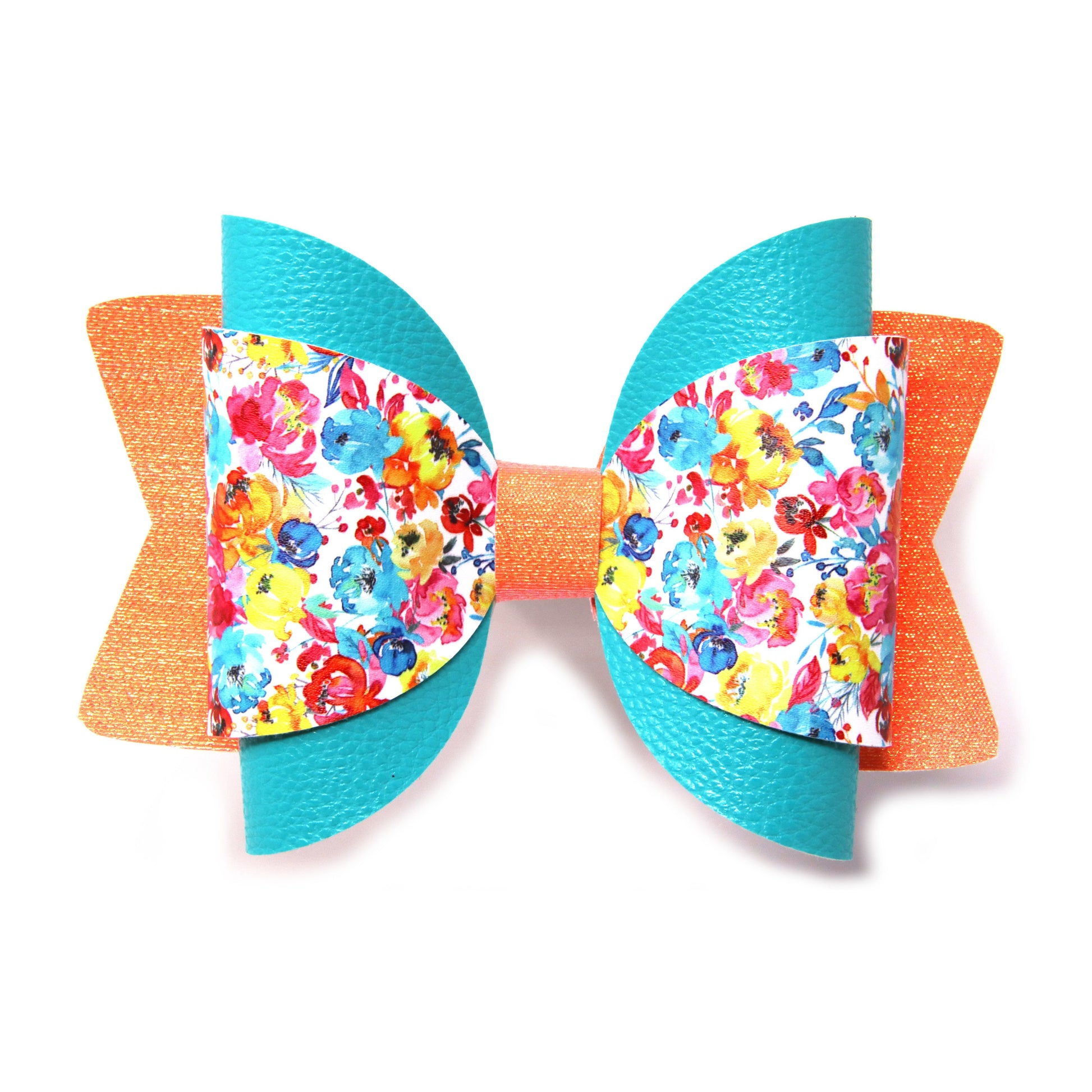 Coral, Teal & Bright Floral Chloe Bow 5.5"
