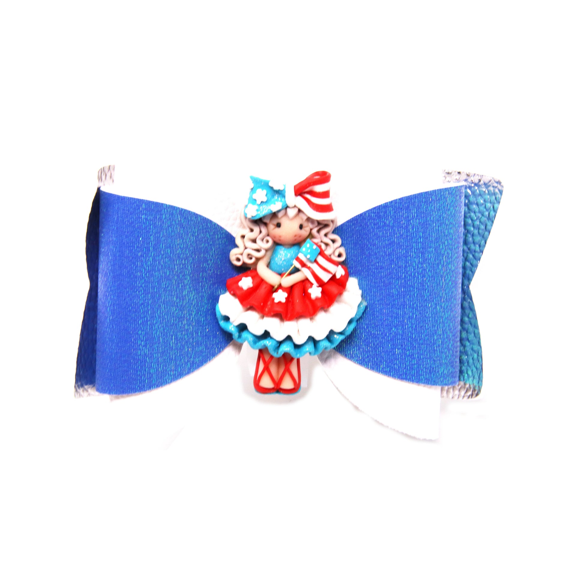 Blue & Silver Chloe Bow 5.5" with Freedom Girl Clay