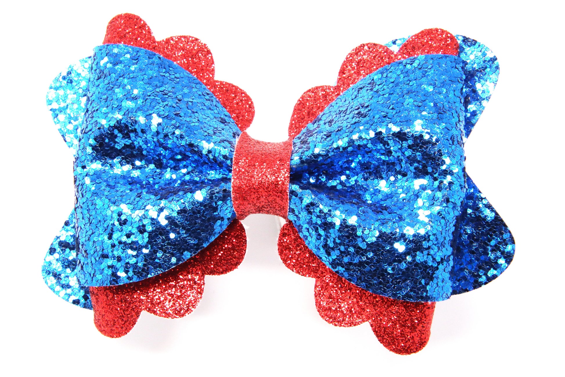 Blue & Red Scalloped Pinch Bow 4"