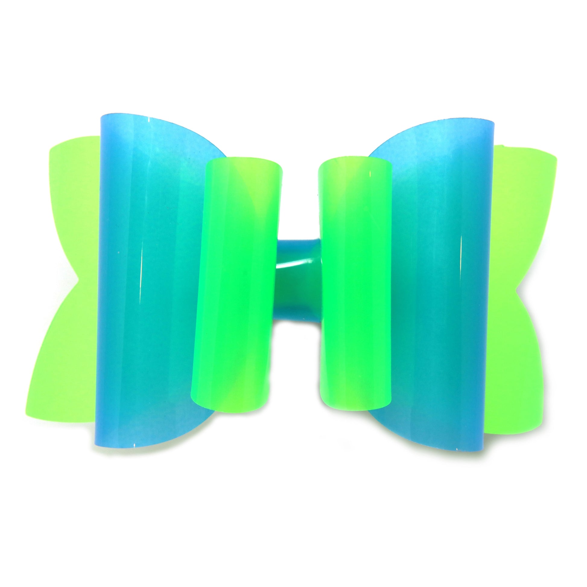 Neon Blue and Green Jelly Double Diva Bow 4"