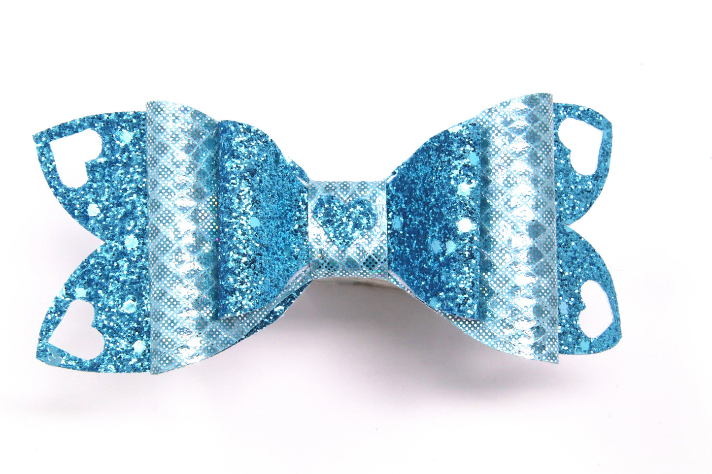 Metallic Teal Hearts on Fire Bow