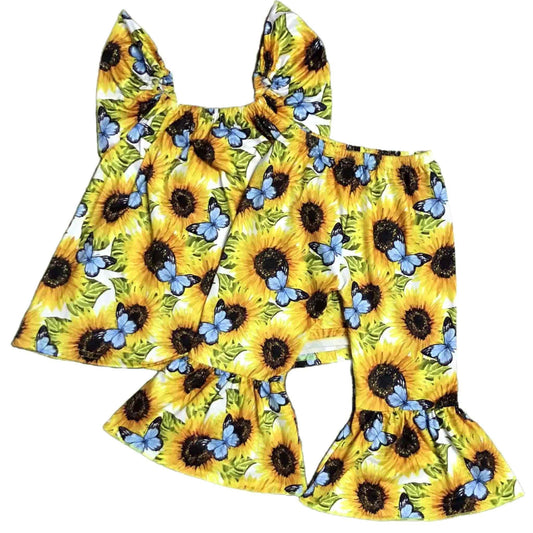 Butterflies & Sunflowers Bell-bottom Pants Set