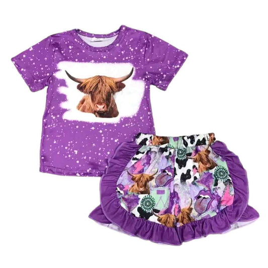 Purple Highland Cow Shorts Set