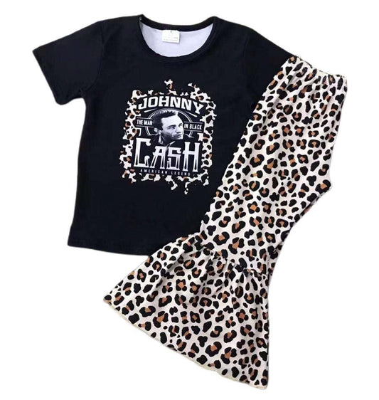 Johnny Cash Leopard Bell-bottom Pants Set