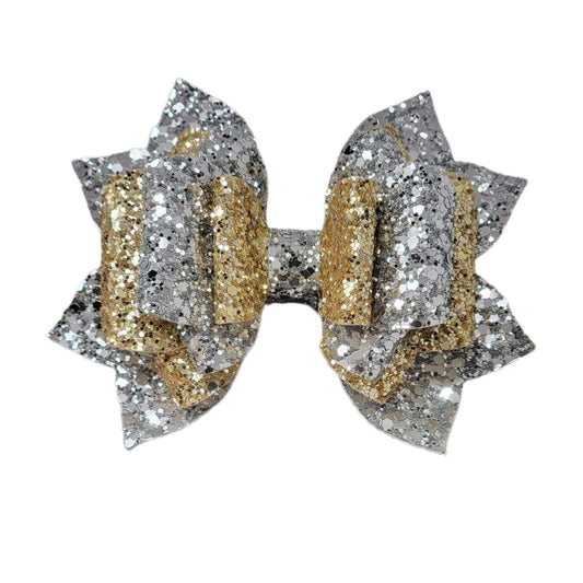 Silver & Gold Triple Franchi Elegant Bow 5" - Waterfall Wishes
