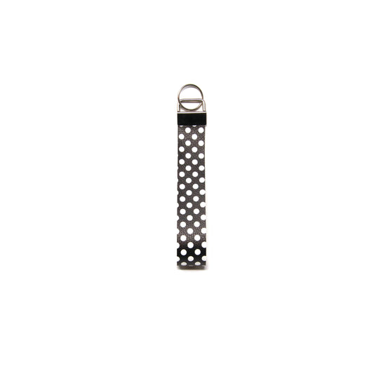 6 inch Black with White Polka Dots Wristlet Key Chain