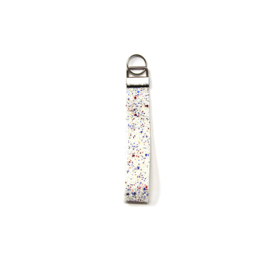 6 inch Red, White and Blue Chunky Glitter Wristlet Key Chain