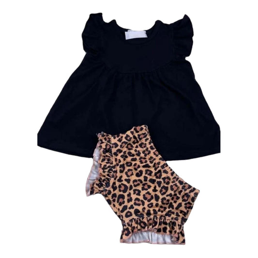 Black & Leopard Shorts Set
