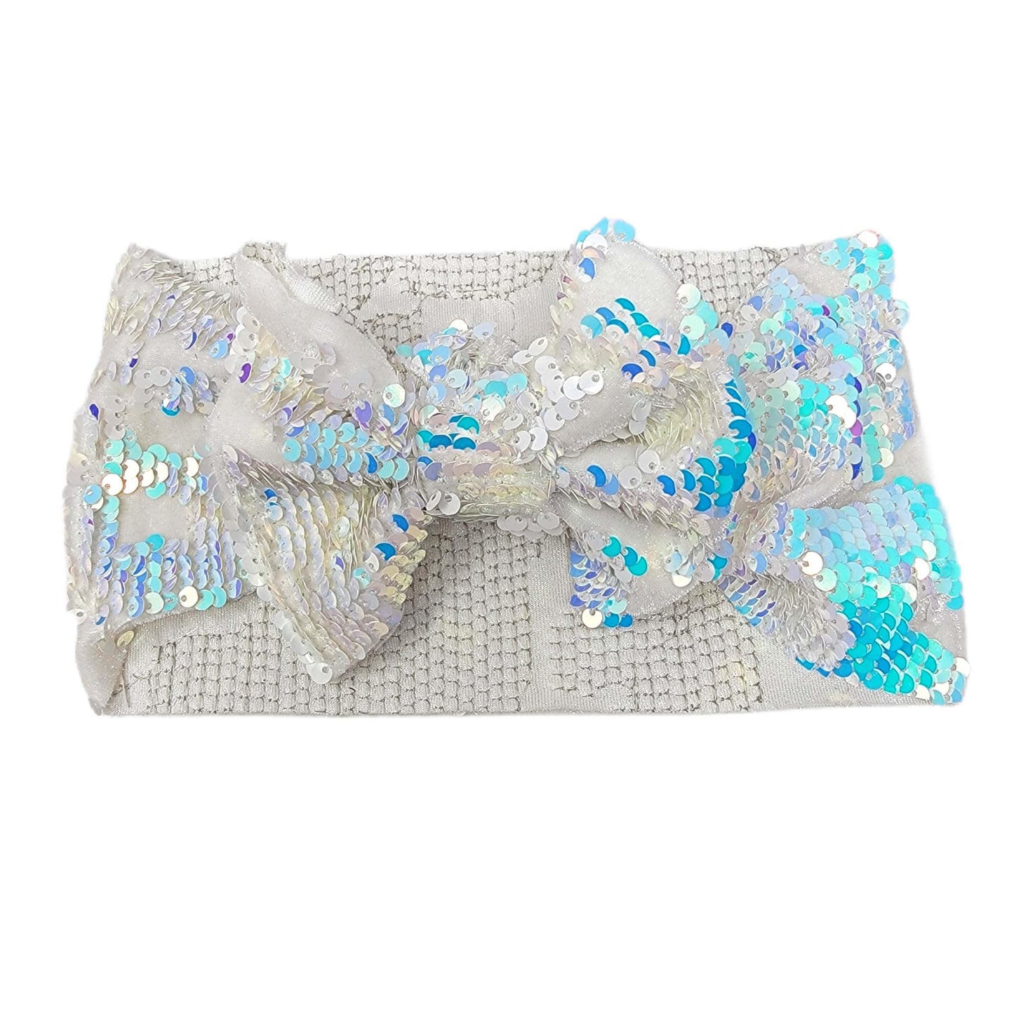 Opal Color-change White Sequin Fabric Bow Headwrap