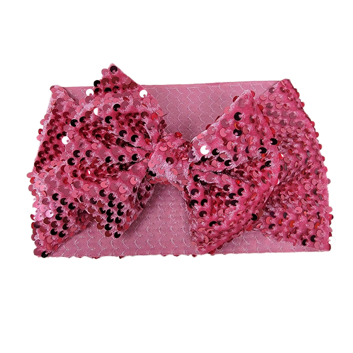 Rose Quartz Sequin Fabric Bow Headwrap