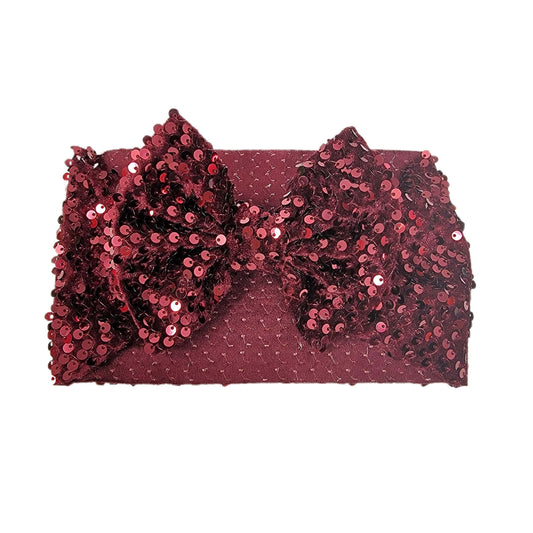 Garnet Sequin Fabric Bow Headwrap