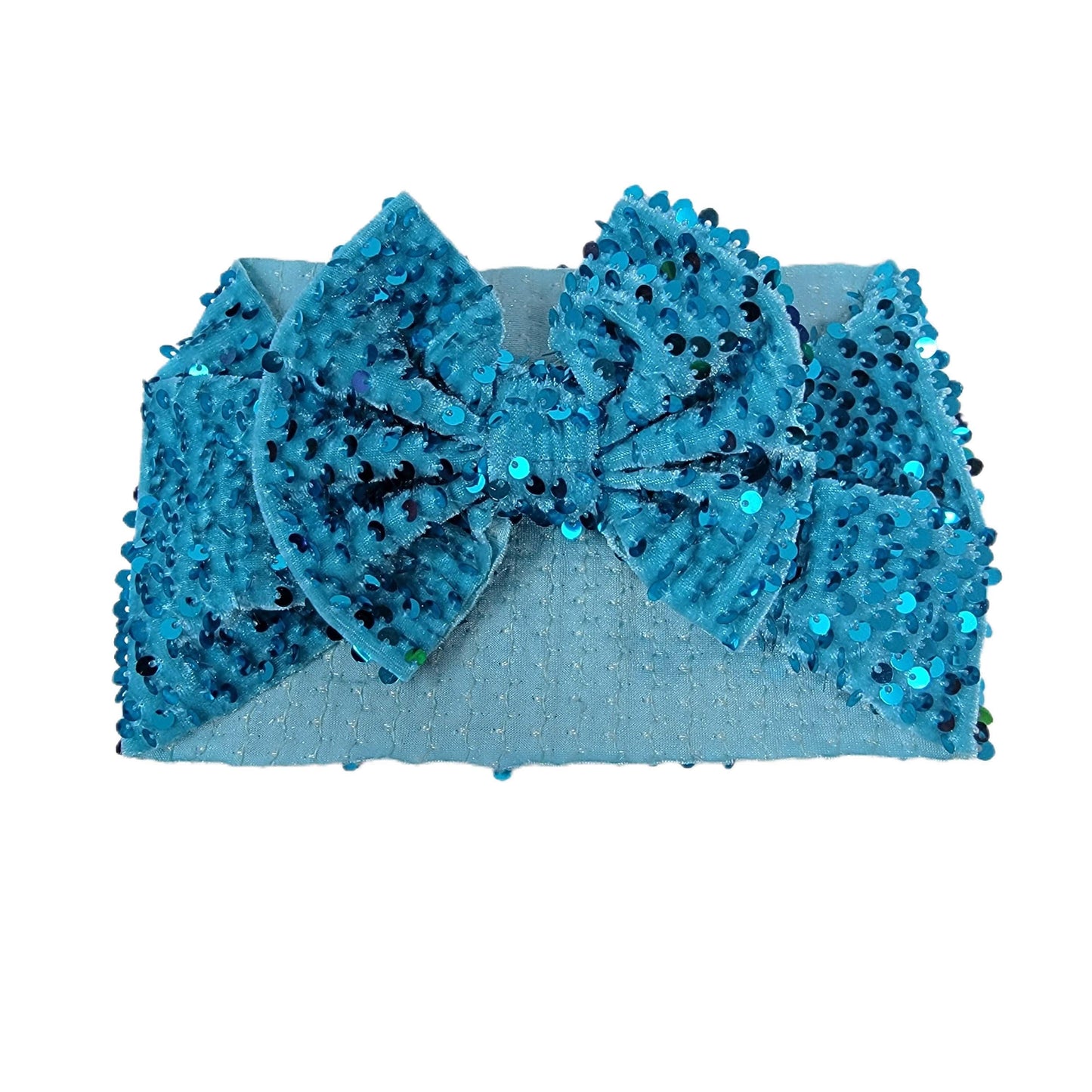 Turquoise Sequin Fabric Bow Headwrap