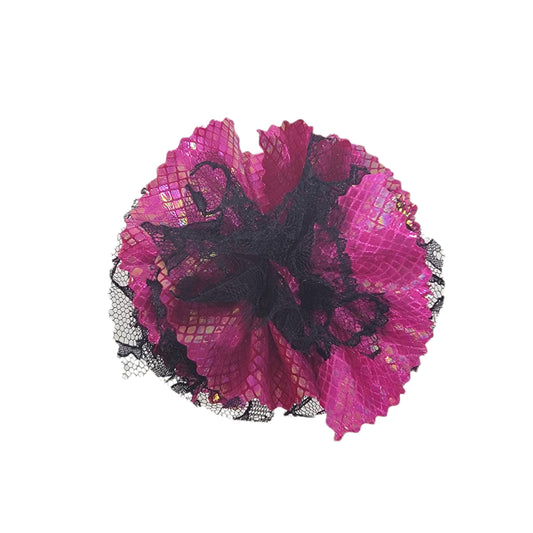 Black Lace & Fuchsia Velvet Snakeskin Sassy Bloom Bow 5"