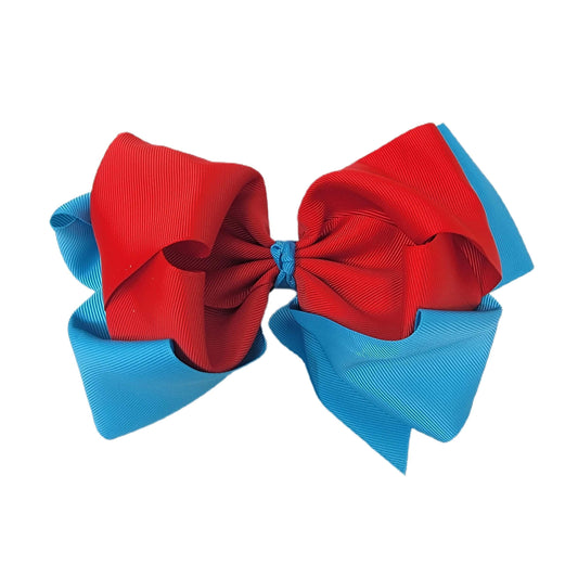 Red & Turquoise Double Stacked Jumbo Ribbon Bow 8"