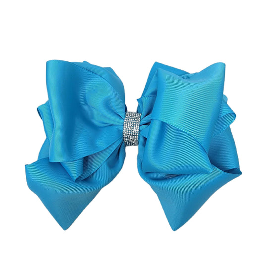 Turquoise Double Grand Ribbon Bow 12" with Rhinestone Center