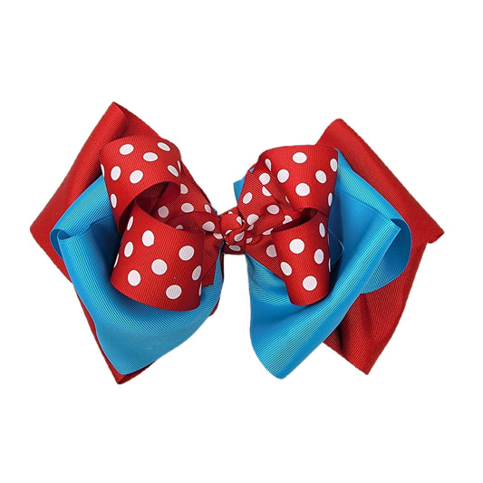 Red Polka-dot on Red & Turquoise Triple Grand Ribbon Bow 12"