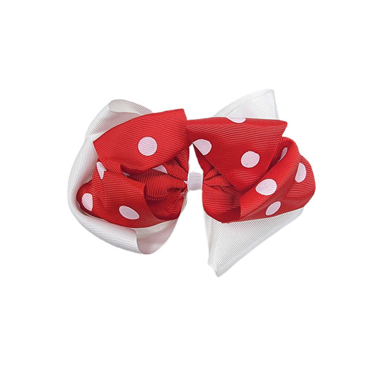 White Polka-dots on Red & White Double Ribbon Bow 8" - Waterfall Wishes