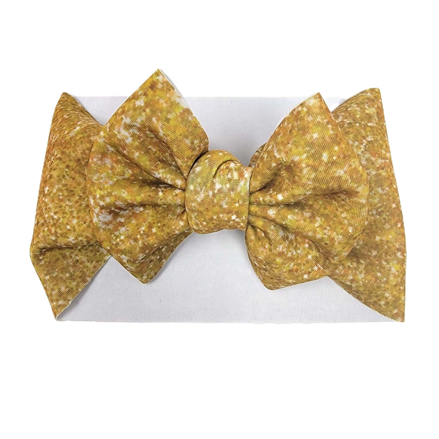 Gold Faux Glitter Puffy Fabric Bow Headwrap - Waterfall Wishes