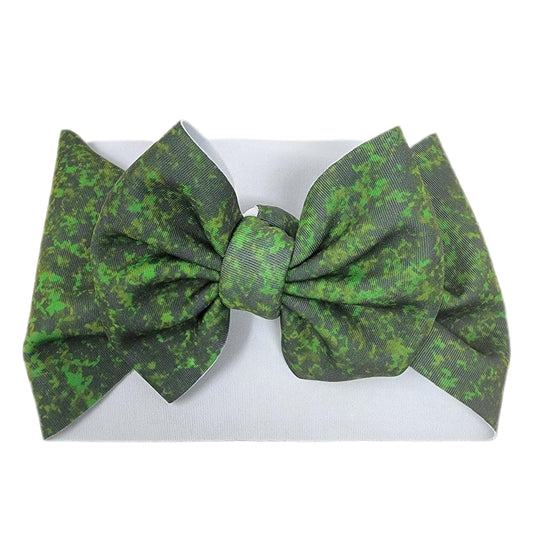 Green Faux Glitter Puffy Fabric Bow Headwrap