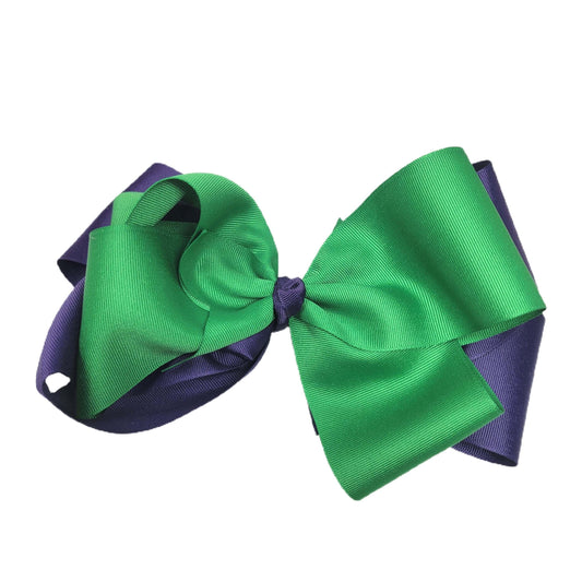 Green on Purple Double Grand Ribbon Bow 10" - Waterfall Wishes