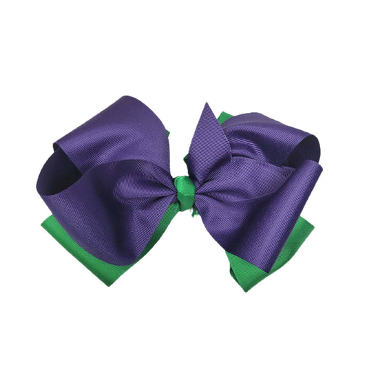 Purple on Green Double Grand Ribbon Bow 10"