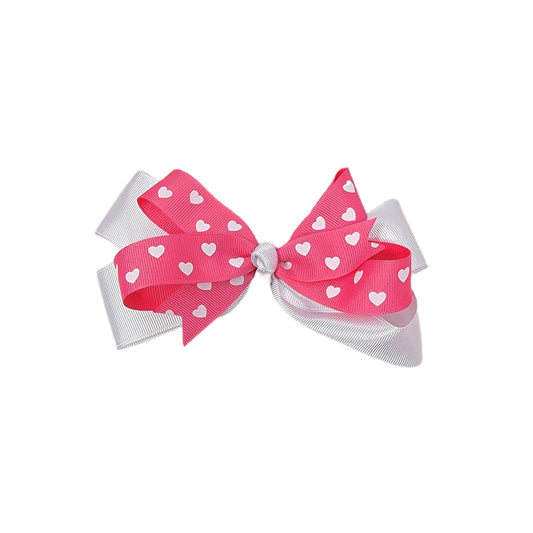 Valentine Hearts Double stack Ribbon Bow 7" - Waterfall Wishes
