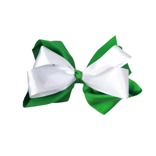 Green & White Double Stacked Jumbo Ribbon Bow 8"