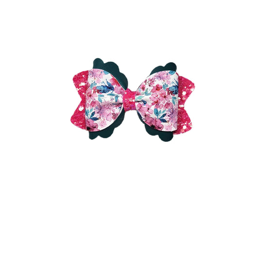 Watercolor Flower Bomb Dressed-up Scalloped Pinch Bow 4"
