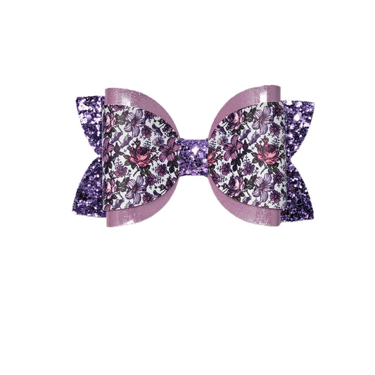 Purple Floral Dressed-up Diva Bow 5"
