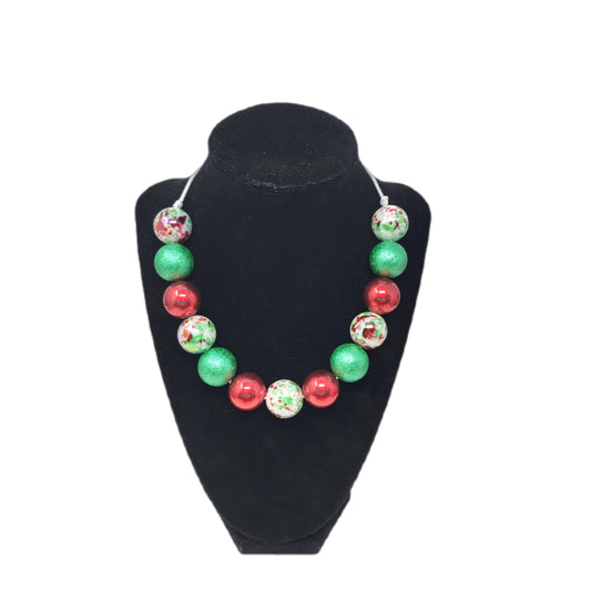 Green & Red Glitter Bubblegum Necklace 13 Bead 