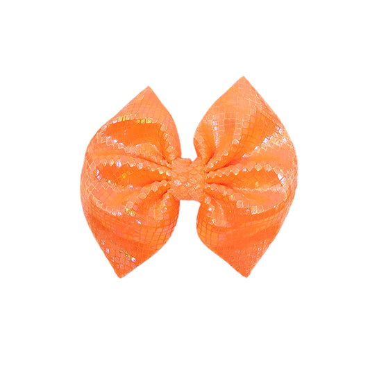Neon Orange Velvet Snakeskin Fabric Bow