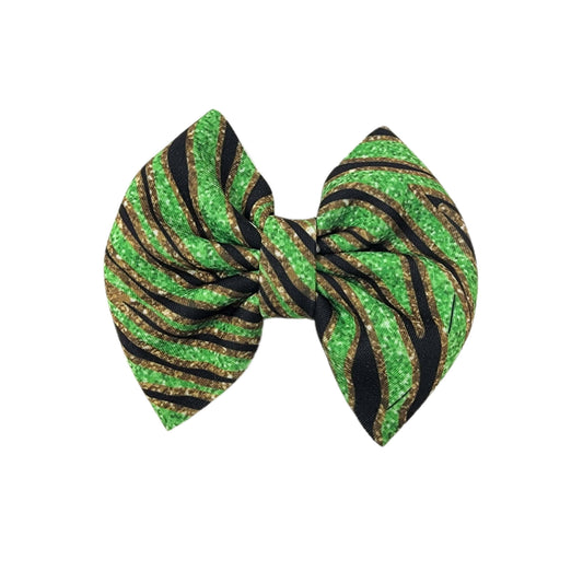 Green Zebra Stripe Fabric Bow