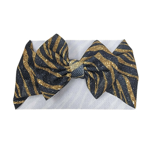 Gold Zebra Stripe Fabric Bow Headwrap