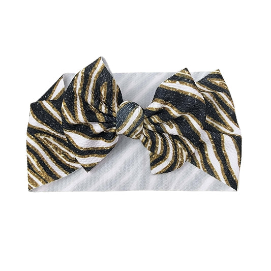 Gold & White Zebra Stripe Fabric Bow Headwrap