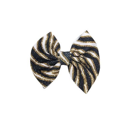 Gold & White Zebra Stripe Fabric Bow