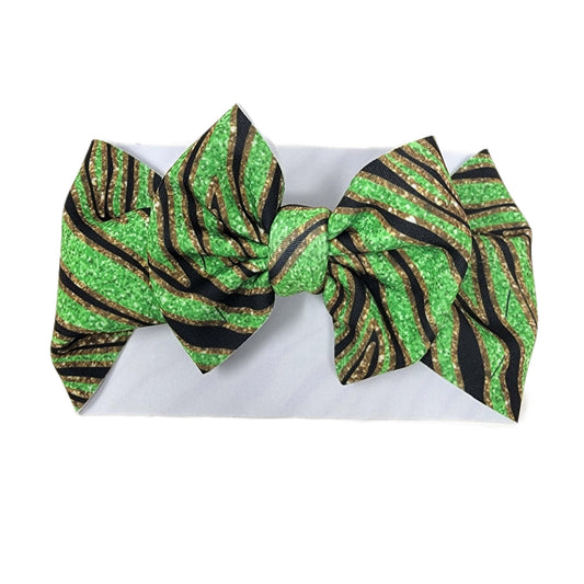Green Zebra Stripe Fabric Bow Headwrap