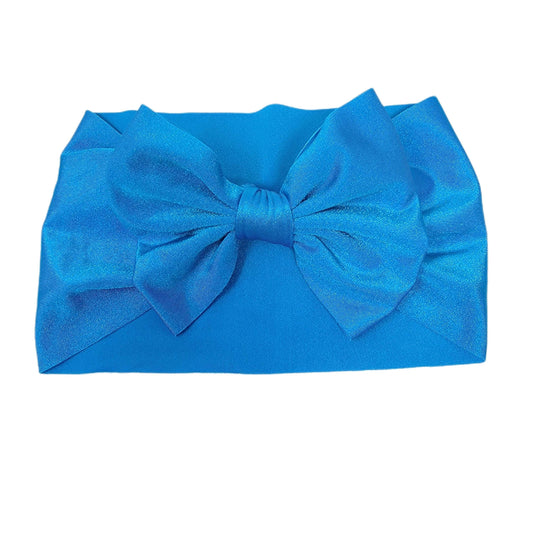Neon Blue Spandex Fabric Bow Headwrap