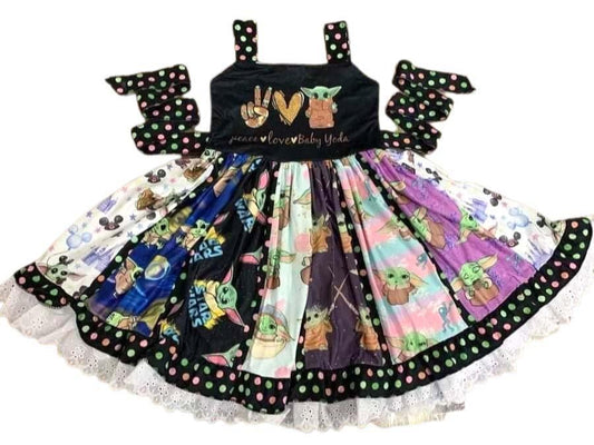 Peace Love Green Baby Patchwork Dress - Waterfall Wishes