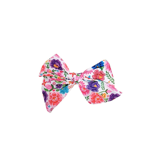 Mexican Floral Dainty Fabric Bow 4"