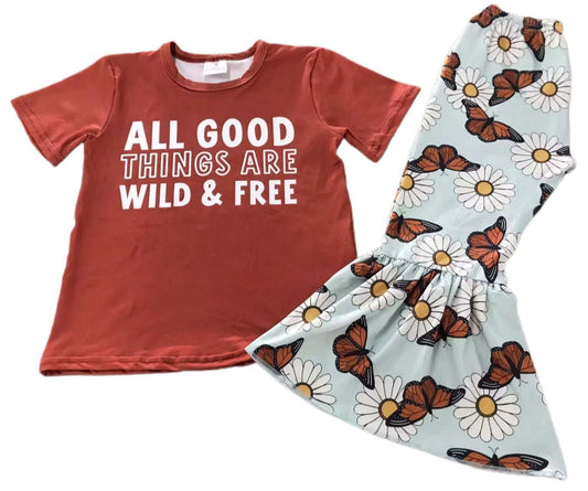 All Good Things Are Wild & Free Bell-bottom Pants Set