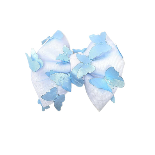 Blue Butterfly Net Puffy Fabric Bow