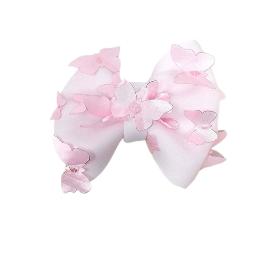 Pink Butterfly Net Puffy Fabric Bow