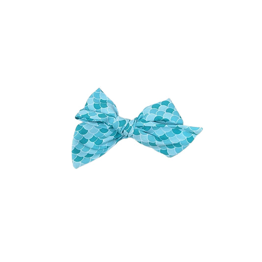 Turquoise Dainty Fabric Bow 4"Turquoise Mermaid Scales Dainty Fabric Bow 4"