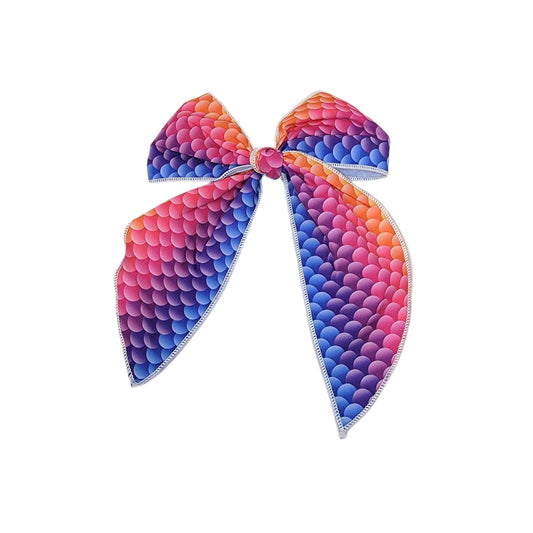 Rainbow Mermaid Serged-edge Fabric Bow 5"