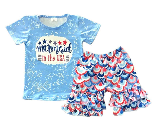 Mermaid in the USA Shorts Set