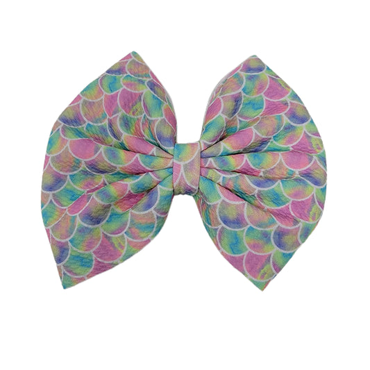 Pastel Mermaid Scales Fabric Bow 7" 