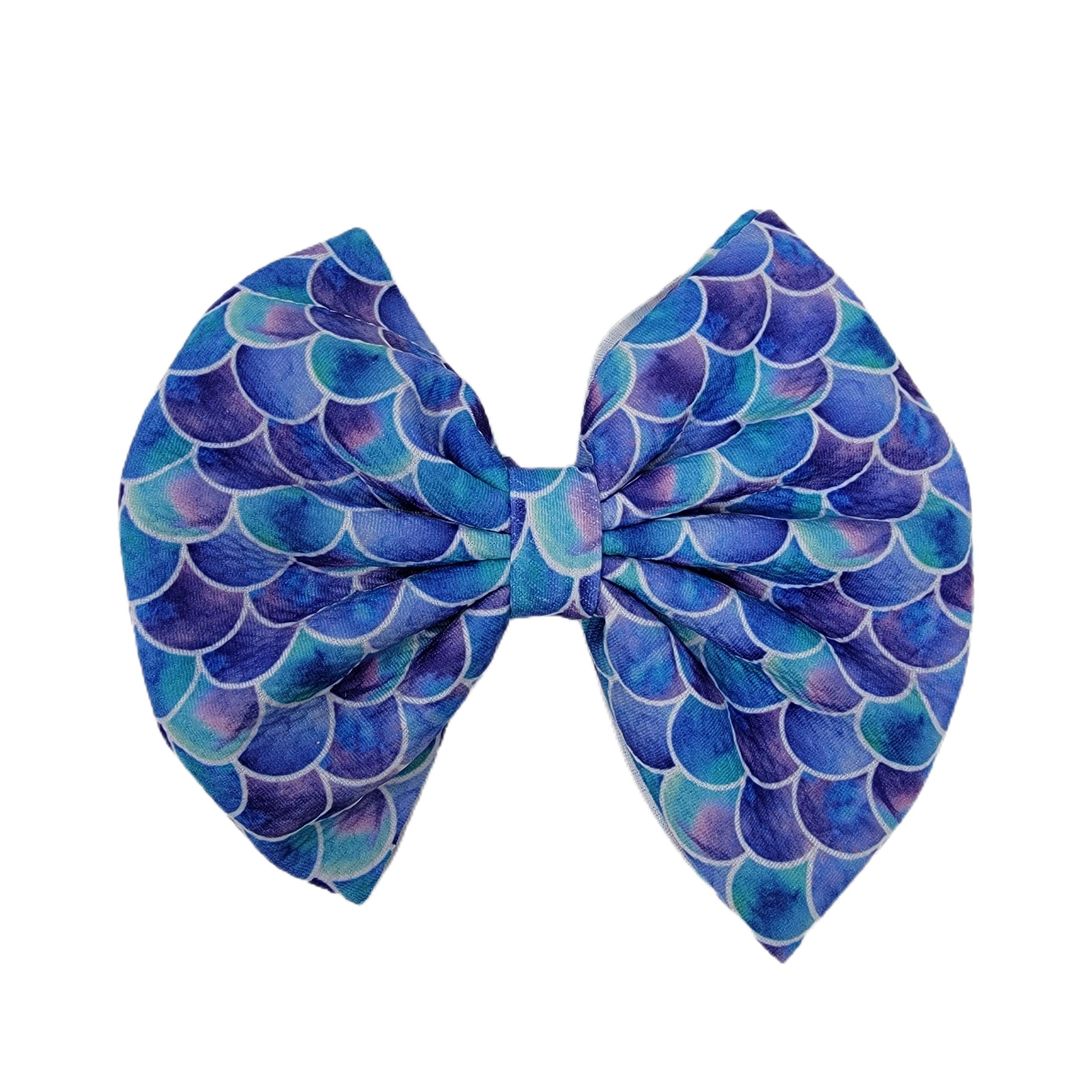 Blue Mermaids Scales Fabric Bow 7" 