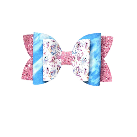 Mermaid Friends Double Diva Bow 5" - Waterfall Wishes