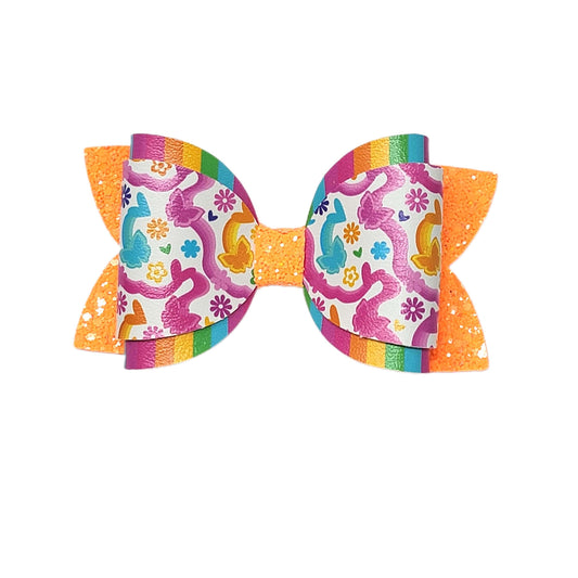 Neon Butterflies Dressed-up Diva Bow 5" - Waterfall Wishes