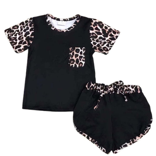 Leopard & Black Shorts Set